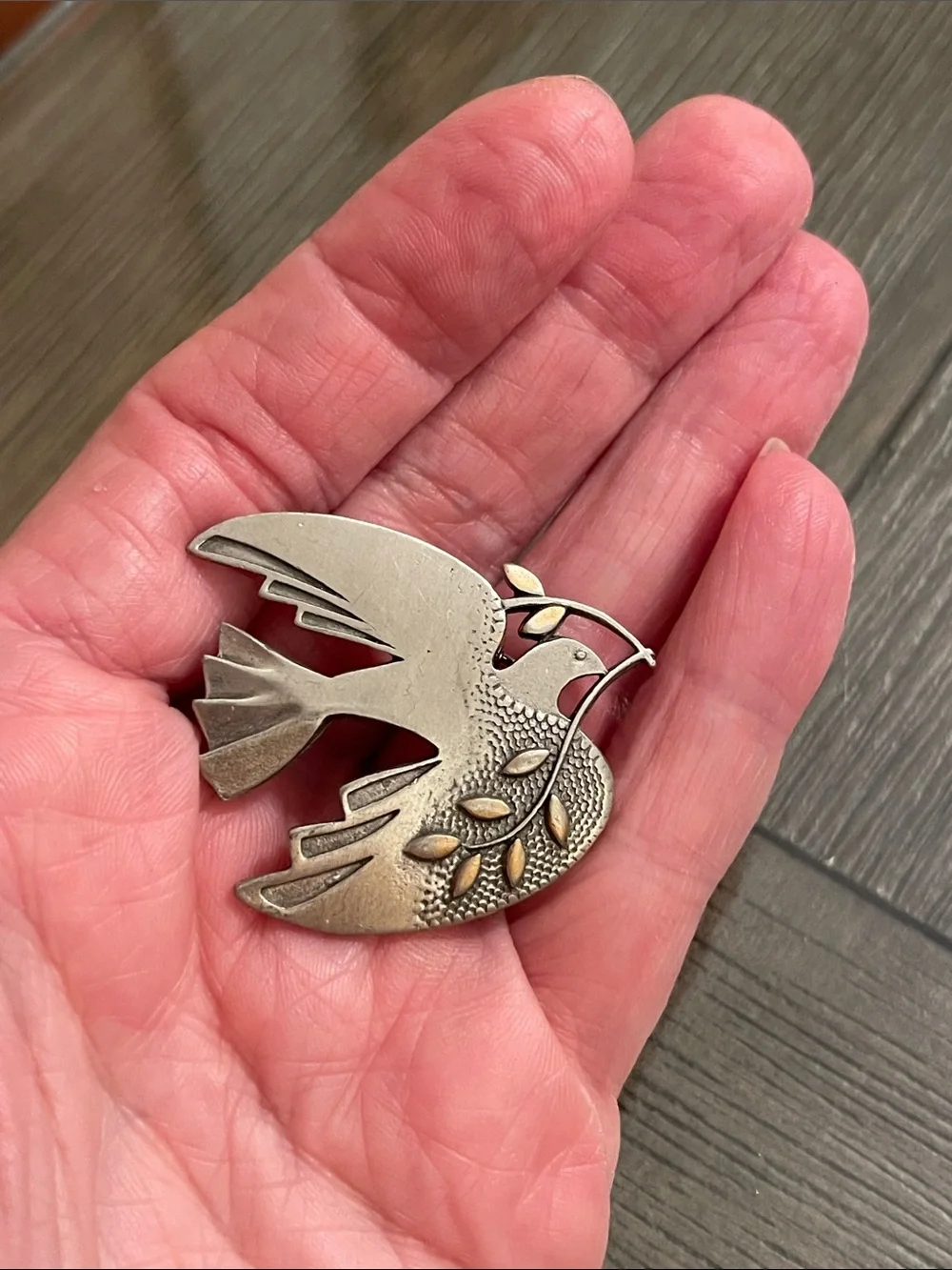 Tom Reardon & Kathleen Doyle Handcrafted Mixed-Metal Peace Dove Brooch